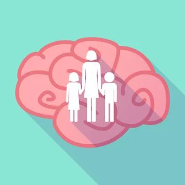 Long shadow brain with a female single parent family pictogram Stock Illustration