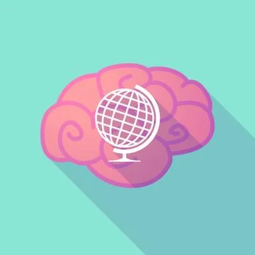 Long shadow brain with   a table world globe Stock Illustration