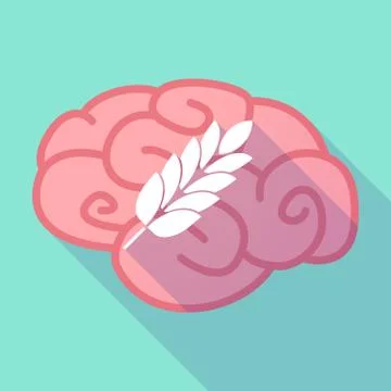 Long shadow brain with  a wheat plant icon Stock Illustration