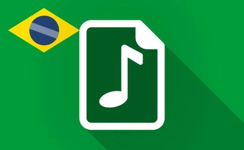 Long shadow Brazil map with  a music score icon 스톡 일러스트