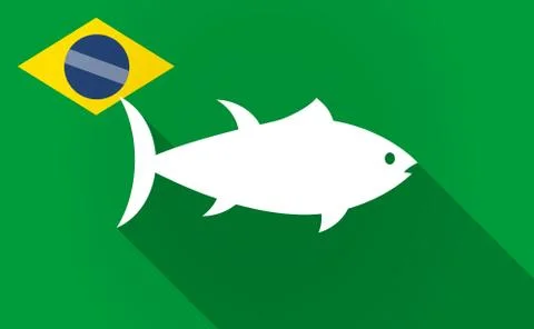 Long shadow Brazil map with  a tuna fish Stock Illustration