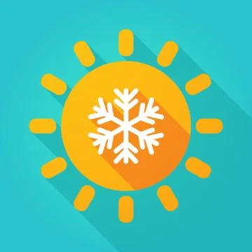 Long shadow bright sun icon with a snow flake Stock Illustration