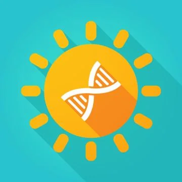 Long shadow bright sun icon with a DNA sign Stock Illustration