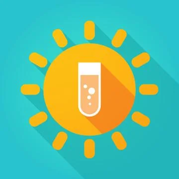 Long shadow bright sun icon with a chemical test tube Stock Illustration