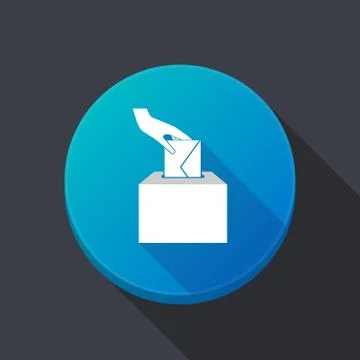Long shadow button with  a hand inserting an envelope in a ballot box Stock Illustration