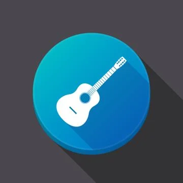 Long shadow button with  a six string acoustic guitar Stock Illustration