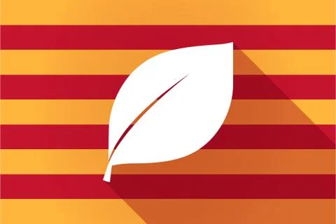 Long shadow Catalonia vector flag with a leaf Stock Illustration