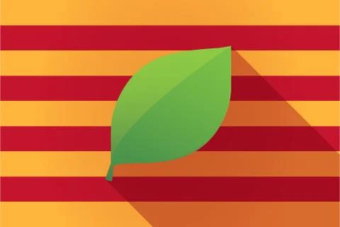 Long shadow Catalonia vector flag with a green  leaf Stock Illustration