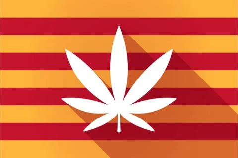 Long shadow Catalonia vector flag with a marijuana leaf Stock Illustration