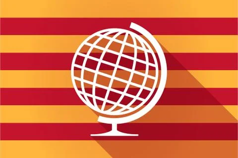 Long shadow Catalonia vector flag with  a table world globe Stock Illustration
