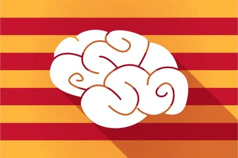 Long shadow Catalonia vector flag with a brain Stock Illustration
