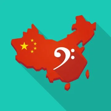 Long shadow China map with an F clef 스톡 일러스트
