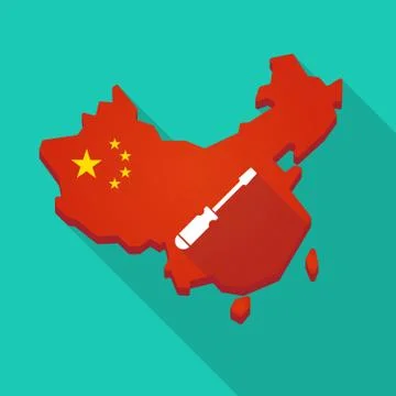 Long shadow China map with a screwdriver Illustrazione stock