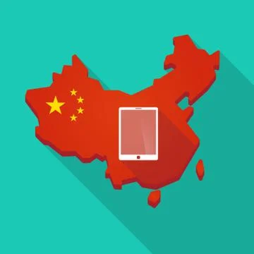 Long shadow China map with a tablet computer Ilustración de archivo