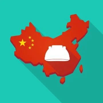 Long shadow China map with a work helmet Stock Illustration