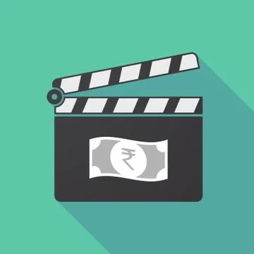 Long shadow clapper board with  a rupee bank note icon Stock Illustration