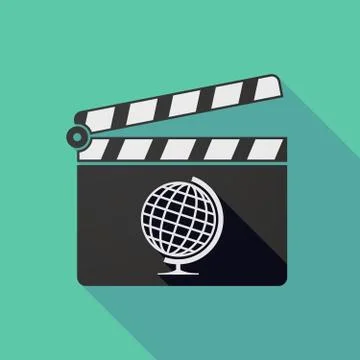 Long shadow clapper board with  a table world globe Stock Illustration