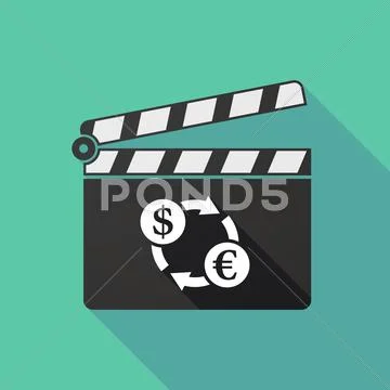 Long shadow clapperboard with a dollar euro exchange sign Stock Illustration