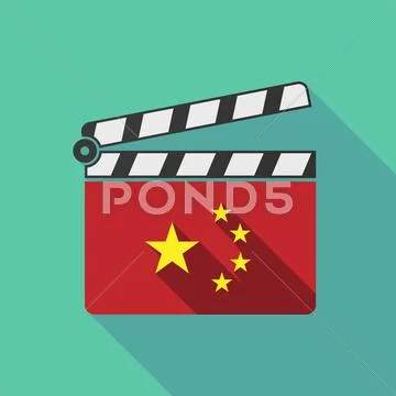 Long shadow clapperboard with the five stars china flag symbol Stock Illustration