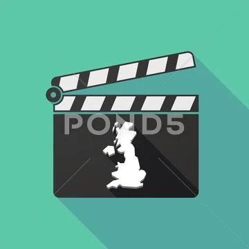 Long shadow clapperboard with a map of the UK Stock Illustration