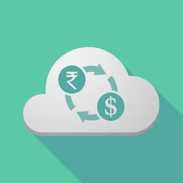 Long shadow cloud with  a rupee and dollar exchange sign イラスト素材