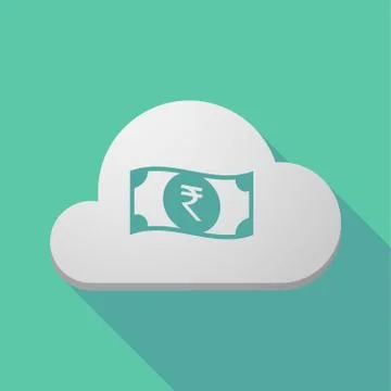 Long shadow cloud with  a rupee bank note icon Stock Illustration