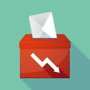 Long shadow coloured ballot box icon with a descending graph Stock Illustration