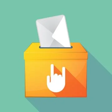 Long shadow coloured ballot box icon with a rocking hand 스톡 일러스트