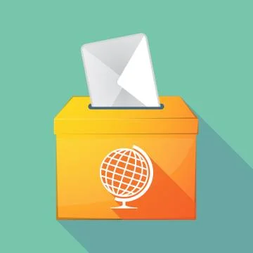 Long shadow coloured ballot box icon with  a table world globe Stock Illustration