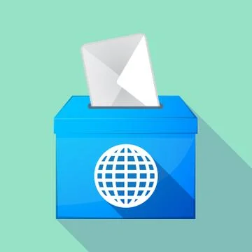 Long shadow coloured ballot box icon with a world globe Stock Illustration