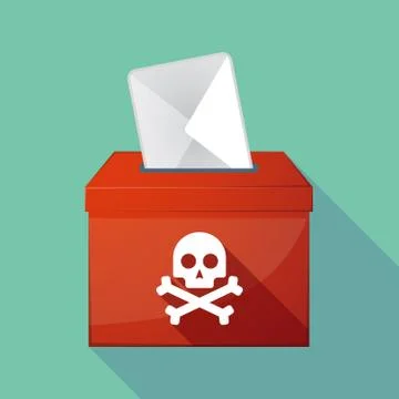 Long shadow coloured ballot box icon with a skull Stock Illustration
