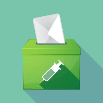 Long shadow coloured ballot box icon with a syringe Stock Illustration