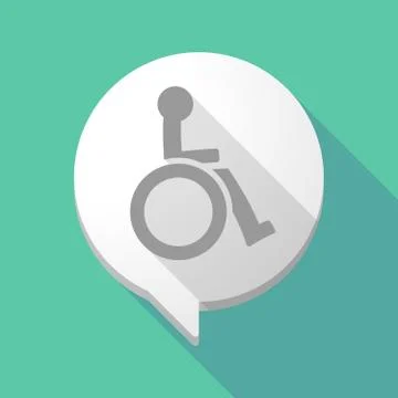 Long shadow comic balloon with  a human figure in a wheelchair icon Stock Illustration