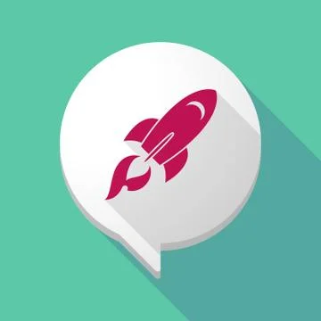 Long shadow comic balloon with a rocket Illustrazione stock