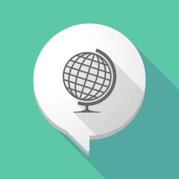 Long shadow comic balloon with  a table world globe Illustrazione stock