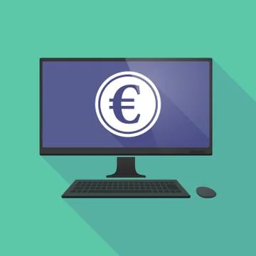 Long shadow computer with  an euro coin Stock Illustration