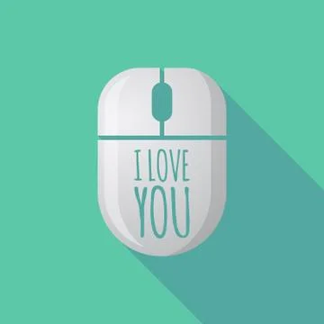 Long shadow computer mouse with    the text I LOVE YOU Stock Illustration