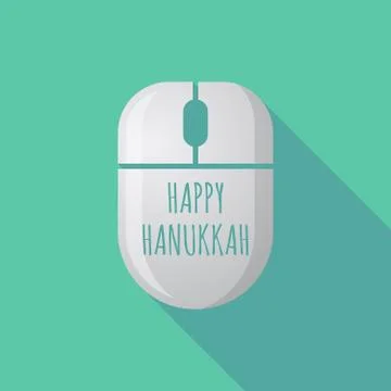 Long shadow computer mouse with    the text HAPPY HANUKKAH 스톡 일러스트