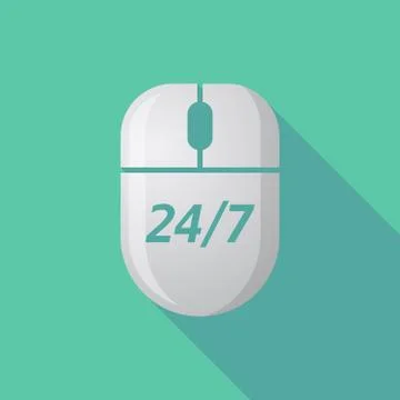 Long shadow computer mouse with    the text 24/7 Stock Illustration