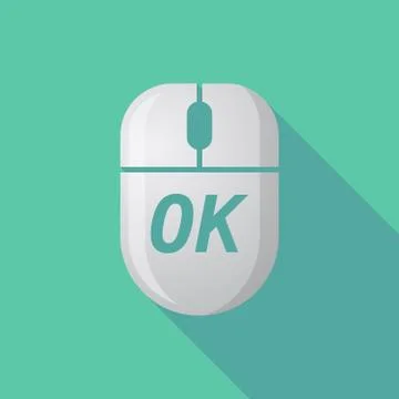 Long shadow computer mouse with    the text OK 스톡 일러스트