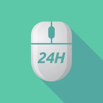 Long shadow computer mouse with    the text 24H Illustrazione stock