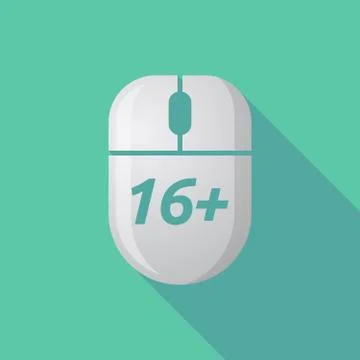 Long shadow computer mouse with    the text 16+ 스톡 일러스트