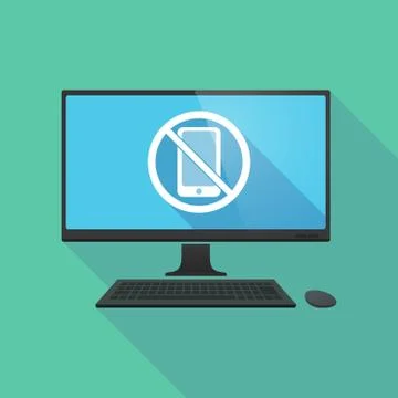 Long shadow computer with  a phone  in a not allowed signal Stock Illustration