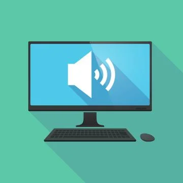 Long shadow computer with  a speaker volume sign 스톡 일러스트