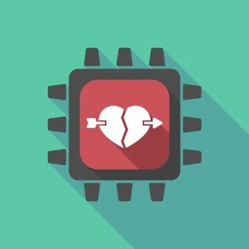 Long shadow cpu with  a broken heart pierced by an arrow Illustrazione stock