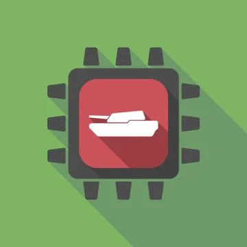 Long shadow cpu with  a combat tank Illustrazione stock