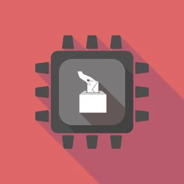 Long shadow cpu with  a hand inserting an envelope in a ballot box Illustrazione stock