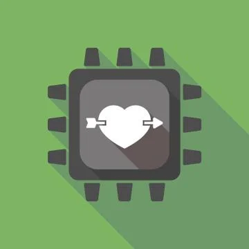 Long shadow cpu with  a heart pierced by an arrow Illustrazione stock