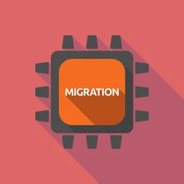 Long shadow cpu with  the text MIGRATION Stock Illustration