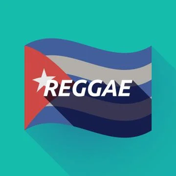 Long shadow Cuba flag with    the text REGGAE Stock Illustration
